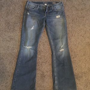 Factory Distressed Silver Jeans